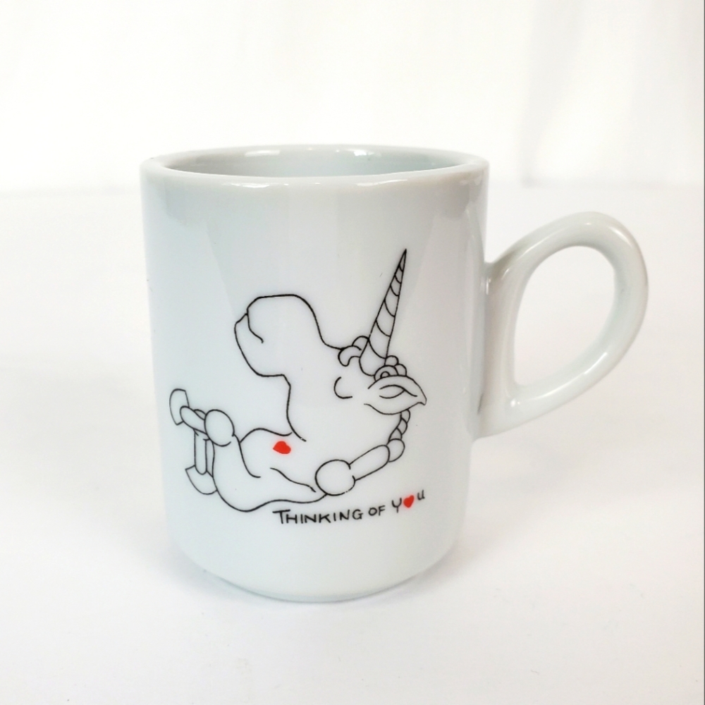 Vtg Joan Berg Victor Small Mug Unicorn 1981 Love Hearts "Thinking Of You” Aldon